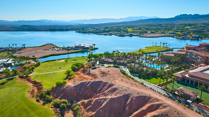 Aerial Luxury Resort Golf Course and Lake Oasis Fly Over