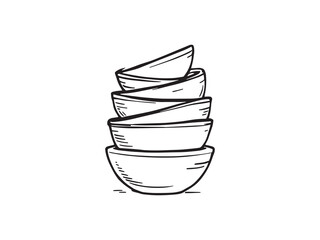 Modern Mixing Bowls Line Sketch