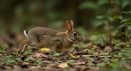Fototapeta premium Running Rabbit on Forest Floor