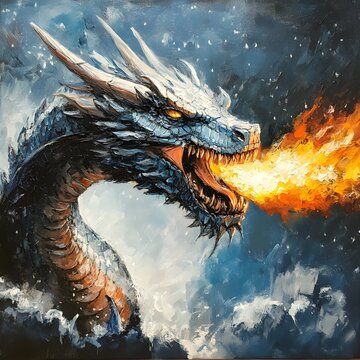 Flames light up the scene, casting dramatic shadows and a fiery glow.