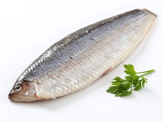 Fresh Herring Fillet Skin on White Background