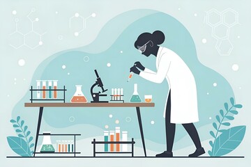 Naukowiec pracujący w laboratorium z probówkami i mikroskopem, ilustracja badań naukowych i eksperymentów chemicznych