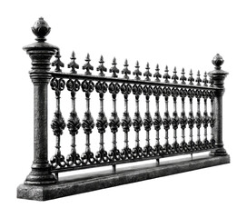 Elegant iron fence design urban park decorative metalwork side view architectural beauty isolated on transparent background