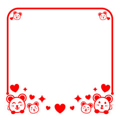 red line square frame have heart with cute rat and sparkle