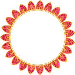 Decorative Mandala Frame 4 with Floral Petal Border, Circular mandala frame with Pink and yellow floral petal design on white background	