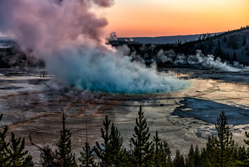 Grand Prismatic Springs seen in the Early morning