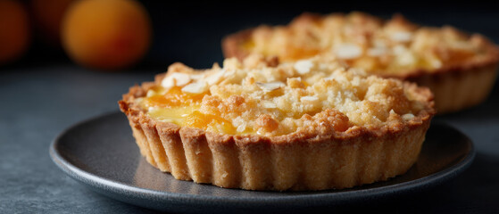 Apricot tarts with almond filling on plate, delicious and inviting