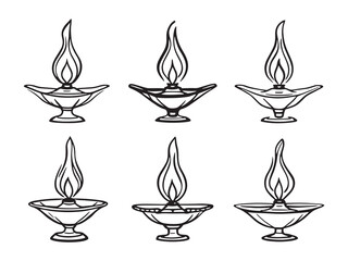 Oil Lamp Vintage Line Art Illustration