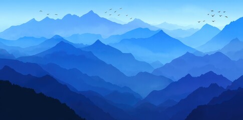 A painting of a landscape features an abstract background with a decorative ink line forming an artistic conception