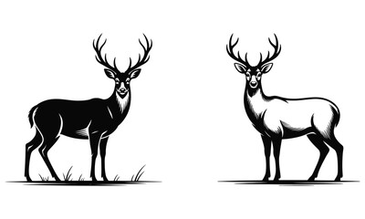 set of silhouettes of deer