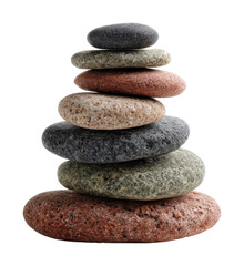 Zen balance stacked stones for tranquility natural minimalist design isolated on transparent background