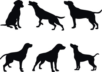 Silhouette Illustrations of Different Dog Breeds in Various Poses - Labrador, Retriever, Hound, Canine Profile Graphics for Design and Art