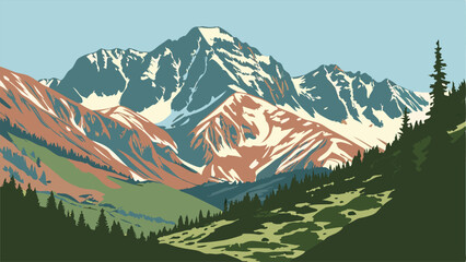 Majestic Mountain Range Landscape - Vintage Travel Poster Art