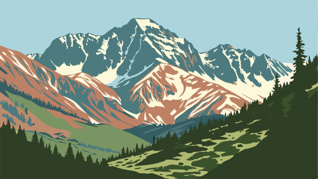 Majestic Mountain Range Landscape - Vintage Travel Poster Art