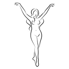 Silhouette of a nice lady, she is standing. The girl has a beautiful naked figure. The woman is a young sexy and slender model. Vector illustration