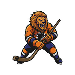 Lion Ice Hockey Mascot Logo. Cartoon Mascot for Sport Team