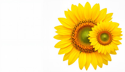 Fototapeta premium Two yellow sunflowers in close-up on a white background 