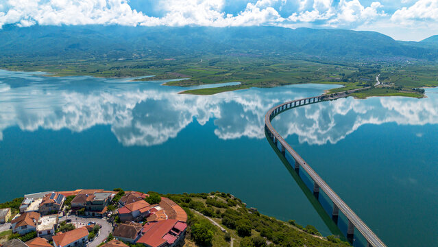 Neraida bridge or Servia Bridge on Polyfytos lake in Kozani.