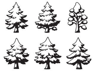 Obraz premium Stylized Pine Tree Outline Art in Black and White