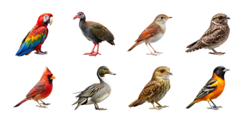 collection of birds isolated white background png file