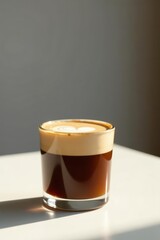 Aromatic Coffee Drink in Glass with Latte Art Sunlit Beverage in a Clear Tumbler