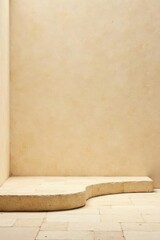 Cream-colored stone platform against a pale wall background, ideal for product display or minimalist design presentation