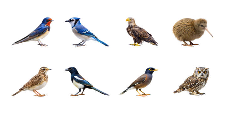 collection of birds isolated white background png file