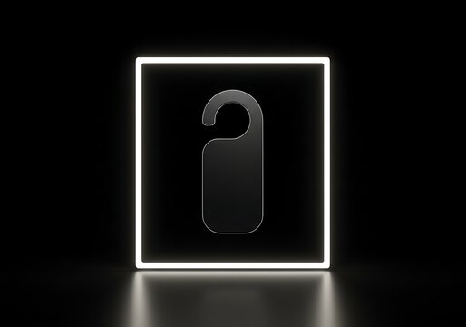 Illuminated Door Hanger Icon in a Square Neon Frame on Black Bac