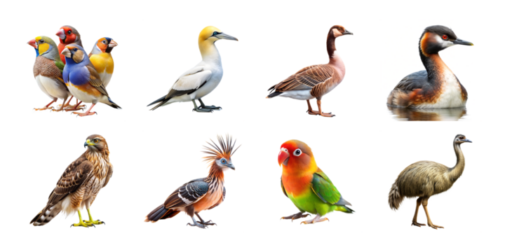 collection of birds isolated white background png file