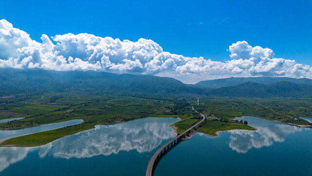 Neraida bridge or Servia Bridge on Polyfytos lake in Kozani.