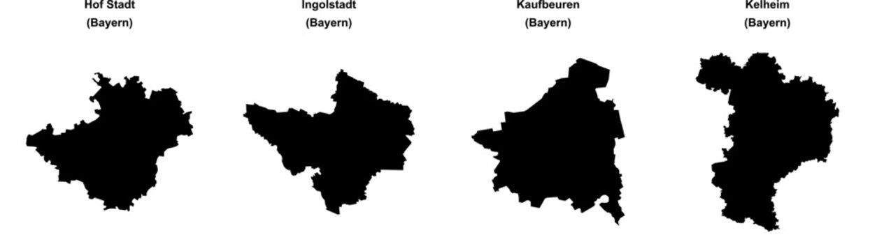 Hof Stadt, Ingolstadt, Kaufbeuren, Kelheim outline maps
