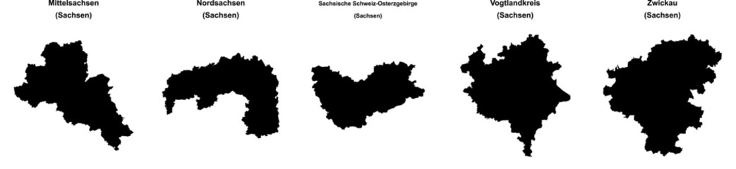 Mittelsachsen, Nordsachsen, Sachsische Schweiz-Osterzgebirge, Vogtlandkreis, Zwickau outline maps