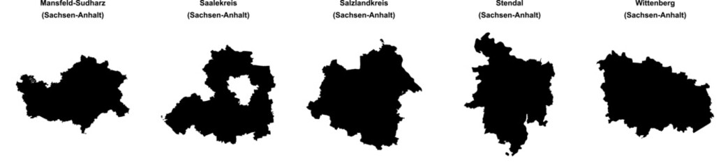 Fototapeta premium Mansfeld-Sudharz, Saalekreis, Salzlandkreis, Stendal, Wittenberg outline maps