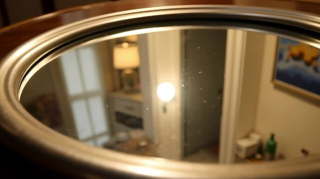 Gleaming Silver Mirror Reflecting Interior Home Decor and Artwork A Closeup Shot