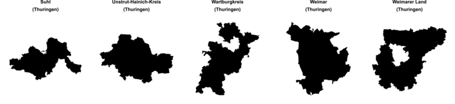 Suhl, Unstrut-Hainich-Kreis, Wartburgkreis, Weimar, Weimarer Land outline maps