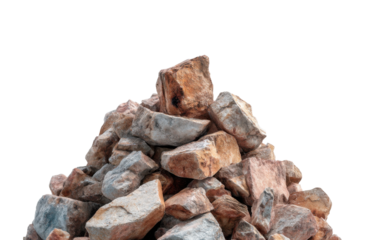 Rock pile stacked high quarry site stone material natural environment view geology insights isolated on transparent background