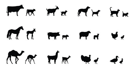 Fototapeta premium farm animal with baby silhouette vector collection
