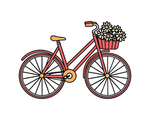 Fototapeta premium Cute, Feminine Illustration of a Red Bicycle with a Flower Basket.