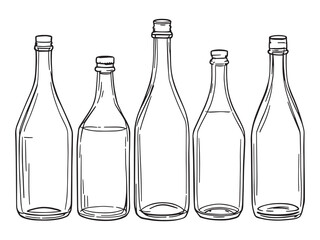 Minimalist Sake Bottle Line Drawing Set