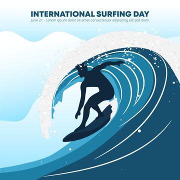International Surfing Day design with a man surfing in the ocean