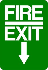 Emergency Fire exit sign with arrow pointing down. Emergency escape route.