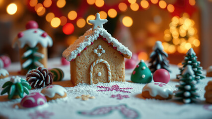 Festive gingerbread village christmas scene sweet treats