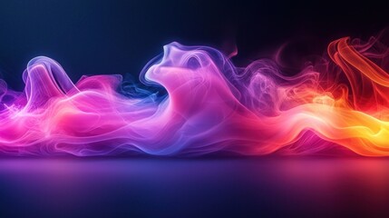Abstract vibrant swirling smoke, colorful, neon, flowing,  dark background
