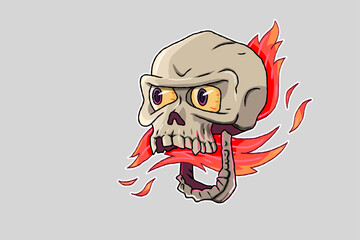 Vector flaming skull. Bold 2D t-shirt design, prints, posters, postcards.