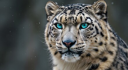 Obraz premium Striking Snow Leopard with Piercing Blue Eyes Portrait