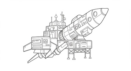 Bold line art depicts powerful rocket poised for launch ready for interstellar journey. AI Generated