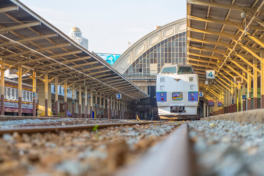 Kiha 183 on tourist travel train trip at Bangkok railway station Thailand. 30 March 2024