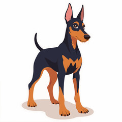 Miniature Pinscher dog breed illustration.  Miniature Pinscher, also known as Zwergpinscher, standing alert. This image of a playful Miniature Pinscher is perfect for pet websites or dog breed guides.