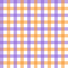 Gingham seamless pattern for Halloween.Checkered tartan plaid repeat pattern in purple, orange and white.Geometric vector illustration background wallpaper.