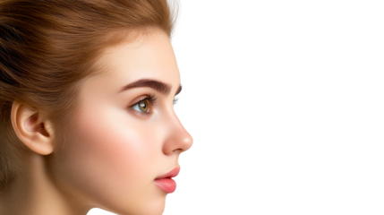 Young face, perfect features, close-up profile view, isolated, cut out transparent